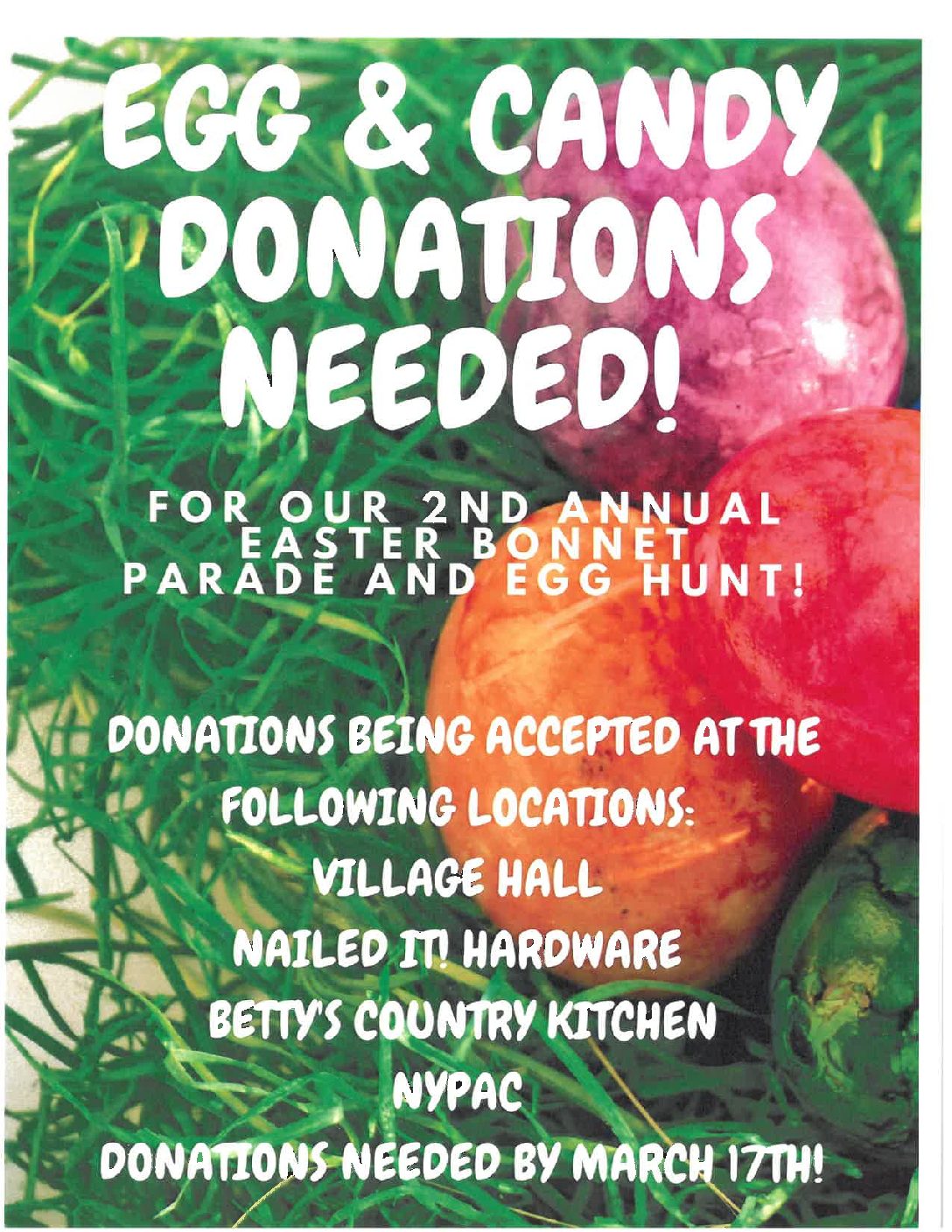 Egg & Candy Donations Needed by March 17, 2018 Village of Washingtonville